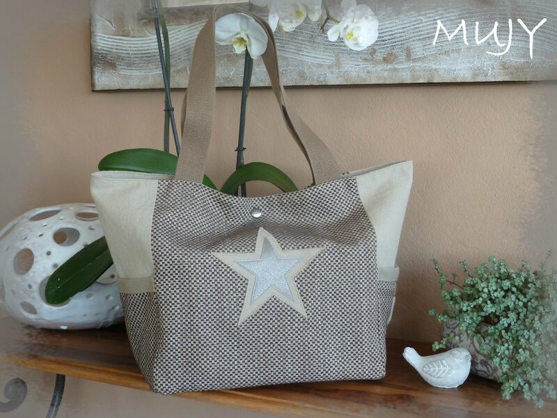 sac étoile grège forme cabas ouvert