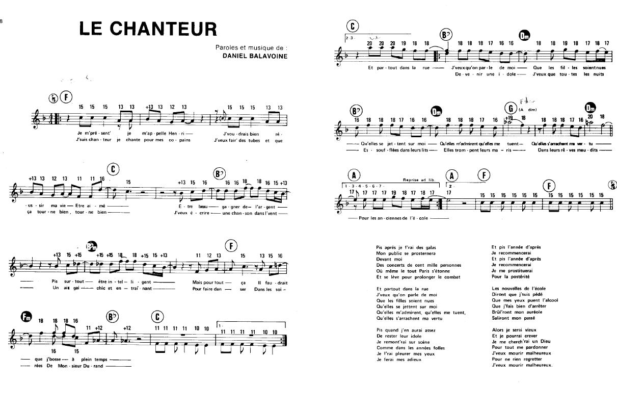 Le Sud Paroles Et Accords Partition chanteur balavoine