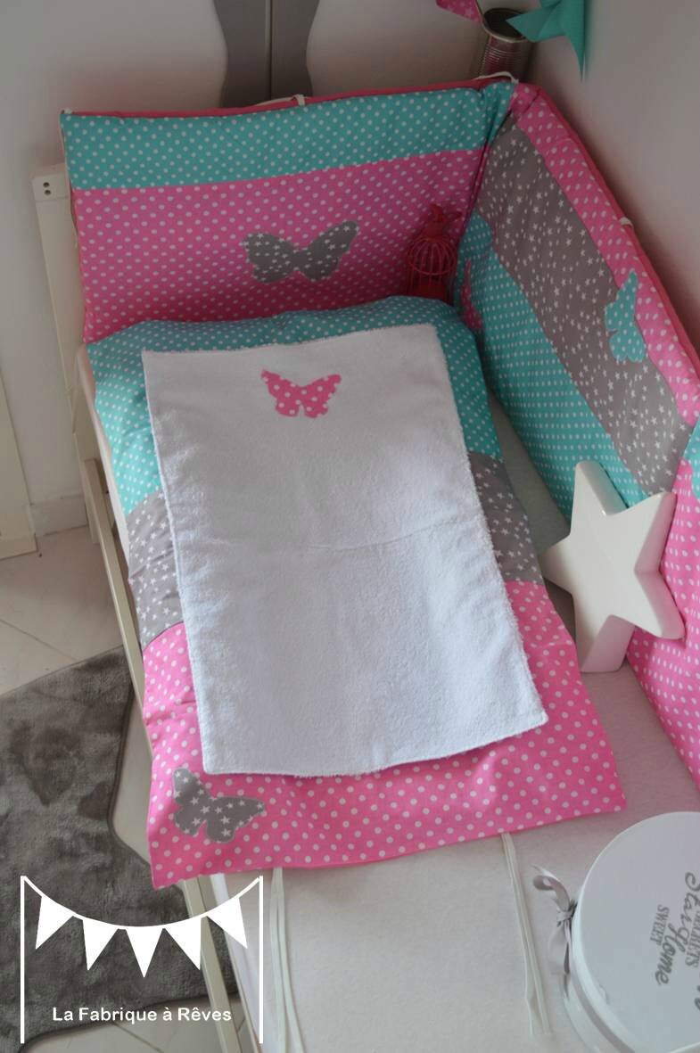 Housse matelas à langer chambre bébé fille rose turquoise gris ...