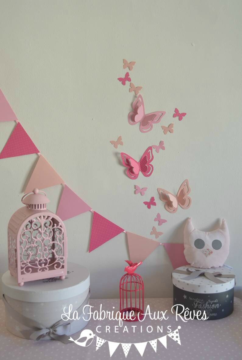 Décoration chambre enfant bébé fille dégradé rose poudré rose vif ...