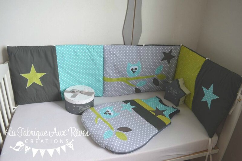Liste naissance line & jonathan gigoteuse et tour de lit bébé ... Chambre bebe vert bleu
