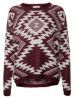 Burgundy and White Aztec Fairisle Jumper new look 4