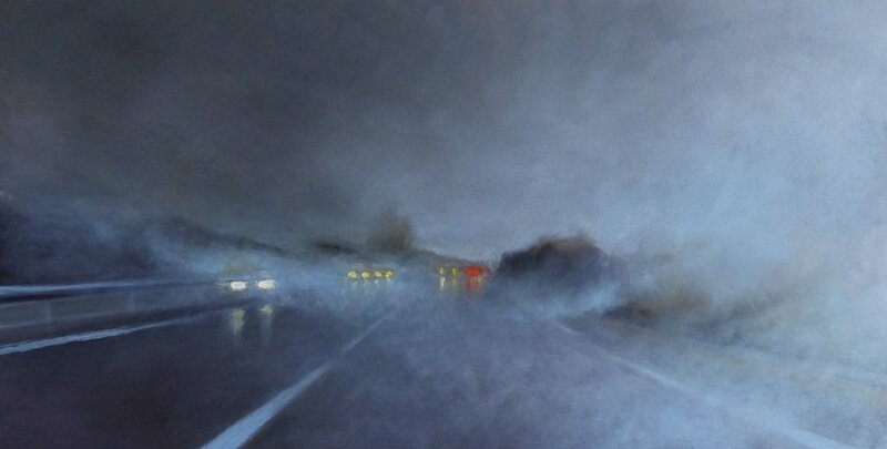 k nowhere 72 swallowed by the blue fog, dec 2016, pastel à l'huile, 62 x 33 cm