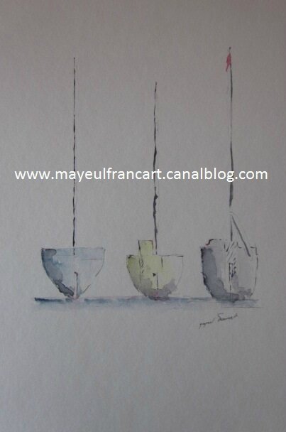 Trois voiliers sur le sable