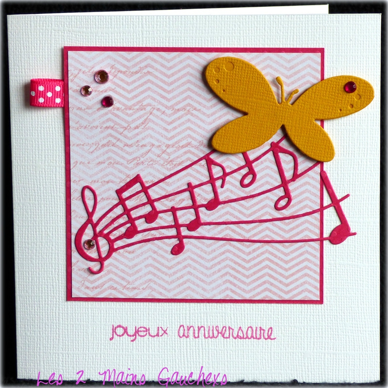 carte d'anniversaire féminine avec partition et papillon