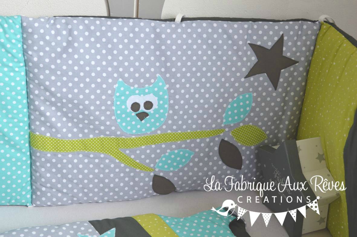 Tour lit et gigoteuse hibou étoiles turquoise caraïbe vert anis ...