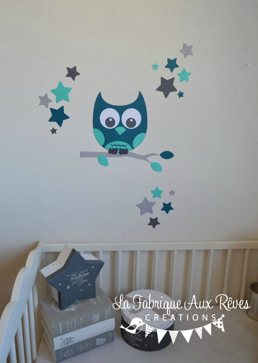 Stickers hibou chouette décoration chambre enfant bébé garçon ...