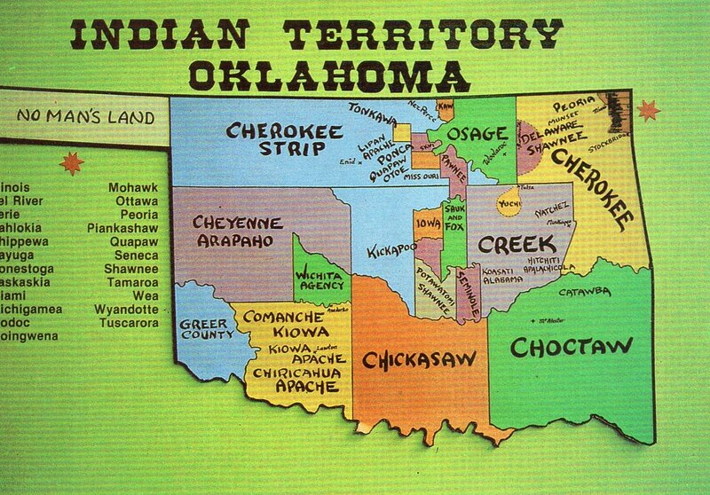 Tulsa est dans l'angle sud-est de la réserve osage (en vert)