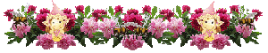 Gif barre animée guirlande de fleurs colorées et elfes 300 pixels