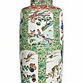 A large and finely decorated famille verte rouleau vase, kangxi period (1662-1722)