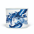 A fine and rare blue and white brush pot, kangxi period (1662-1722)