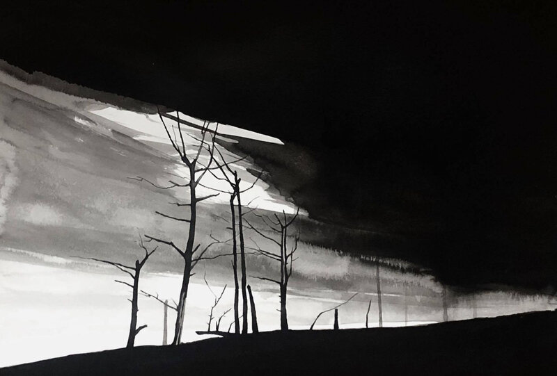 Le grand incendie, encre de Chine, 45 x 30 cm, mars 2020