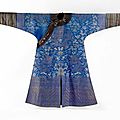Robe en soie bleue brodée, chine, dynastie qing, xixème siècle