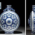 A large ming-style blue and white moonflask, qianlong seal mark in underglaze blue and of the period (1736-1795)