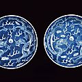 A fine pair of blue and white porcelain small dishes, guangxu mark and of the period (1875-1908)