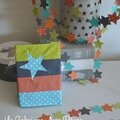 protège carnet santé enfant bébé garçon étoiles orange turquoise caraïbe vert anis gris
