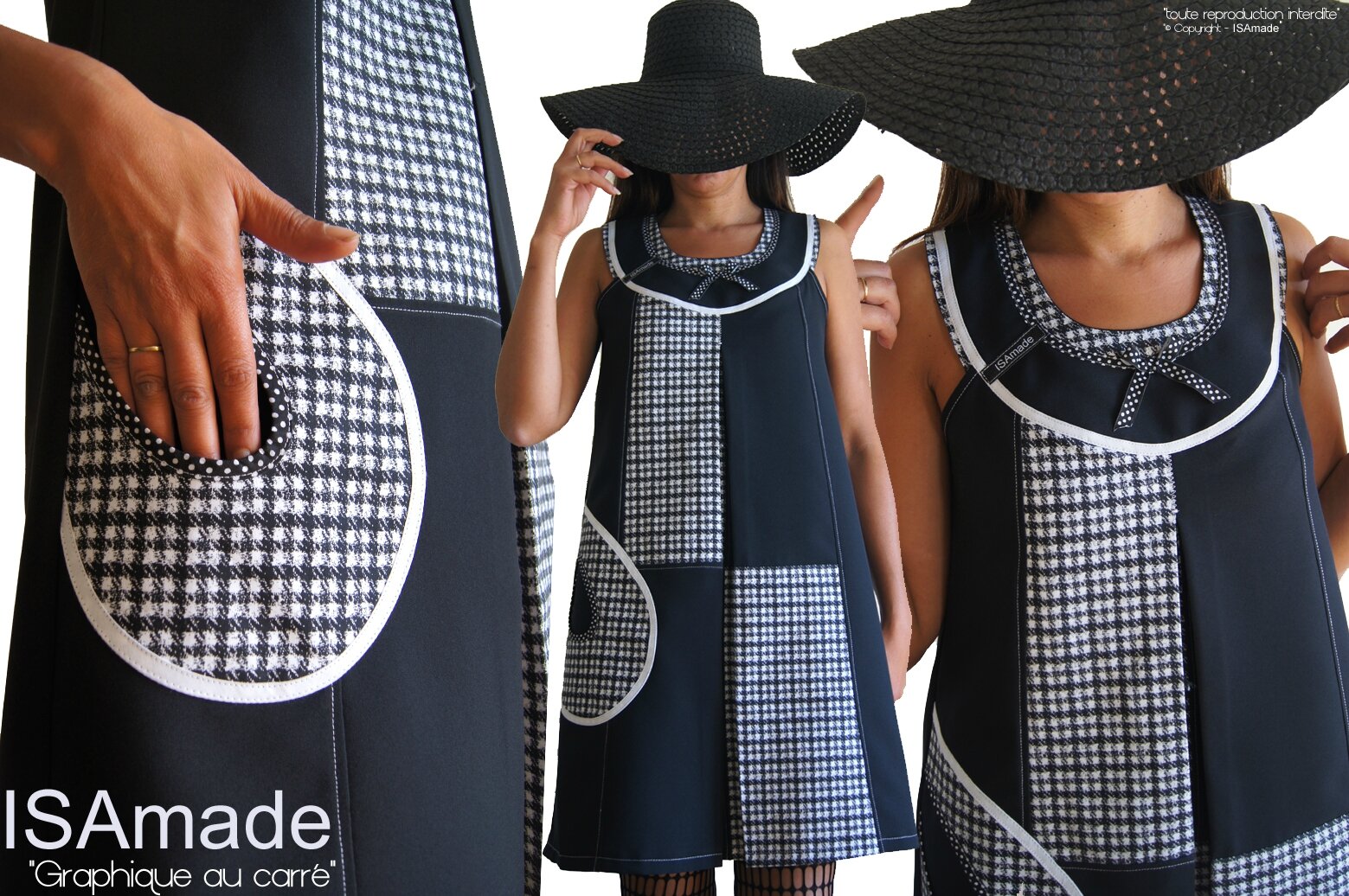 Robe noire et Blanche mode 2015 aux découpes Graphiques et Imprimé tissé Optique