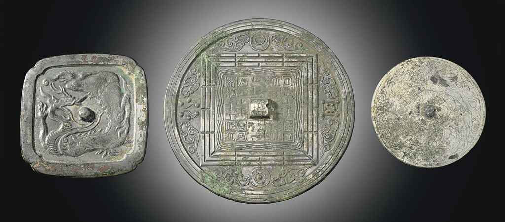 Two bronze mirrors, Tang dynasty, 8th-9th century