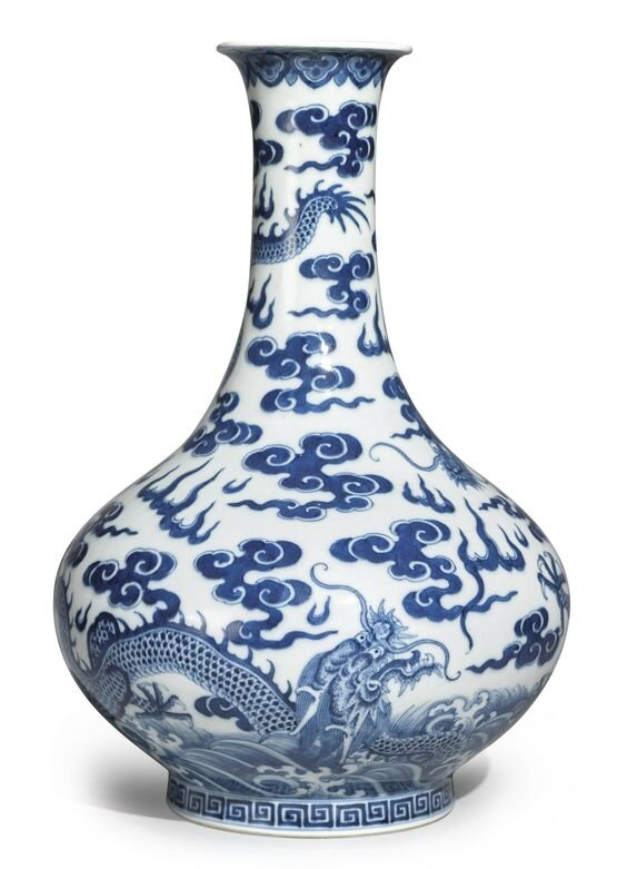 A blue and white 'dragon' bottle vase, Jiaqing seal mark and period ...