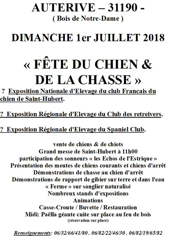 FETE DE LA CHASSE - programme 2018