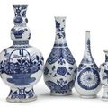 Four chinese blue and white vases . kangxi (1662-1722) 