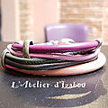 Bracelet multirangs, cuirs ronds rose, violet et gris, passant en métal vieilli !
