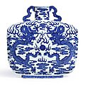 A fine and rare blue and white 'dragon' rectangular moonflask, qing dynasty, qianlong period (1736-1795)