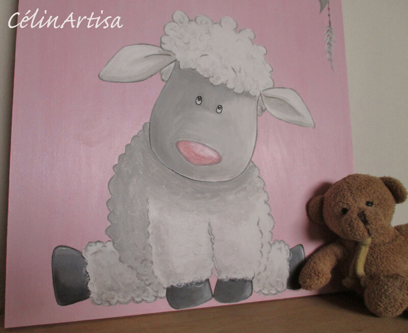 " Mouton & fanions" (Acrylique sur bois)