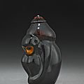 A lacquer on wood 'monkey' snuff bottle, fuzhou, probably imperial, 1750-1850