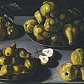 Spanish school, first half of the 17th century, still life with quinces and pears arranged on a stone table top