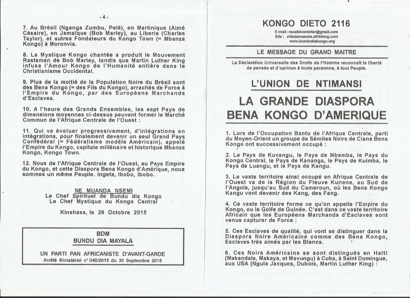 LA GRANDE DIASPORA BENA KONGO D'AMERIQUE a