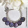 Bracelet personnalisé sur chaîne argent massif maille ovale composé de 6 médailles en nacre gravées