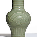 A small 'Longquan' celadon-glazed 'peony' vase, Yuan dynasty