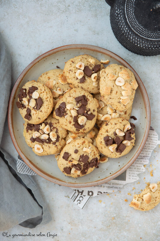 cookies moelleux et croustillants noisettes sucre complet chocolat