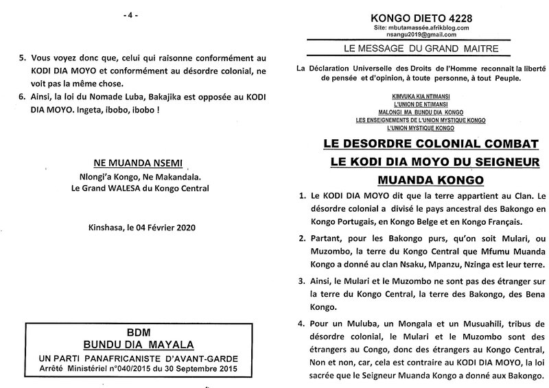LE DESORDRE COLONIAL COMBAT LE KODI DIA MOYO DU SEIGNEUR MUANDA KONGO a