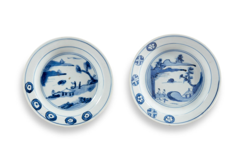 Two blue and white dishes, Marks and period of Tianqi (1620-1627)