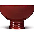 A copper-red-glazed stembowl, yongzheng seal mark and period (1723-1735)
