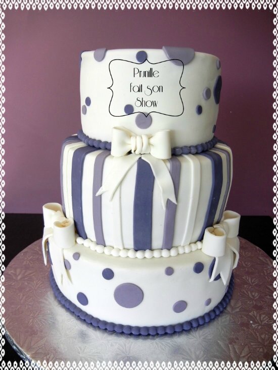 gateau 3 étages violet blanc pois rayures noeud prunillefee 1