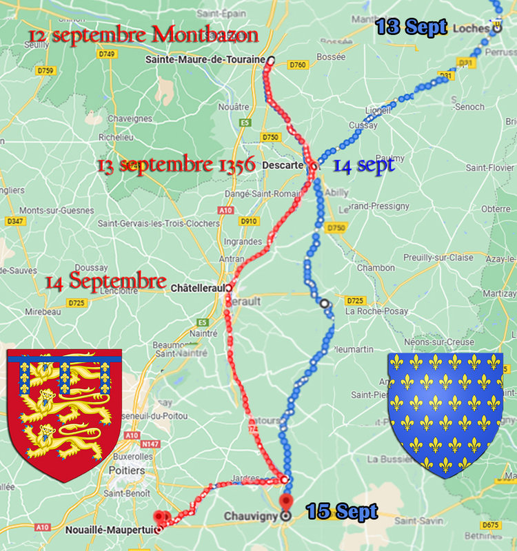 Septembre 1356 Itinéraire Prince Noir et Jean le Bon Châtellerault Chauvigny