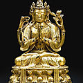 A gilt-bronze figure of avalokitesvara sadaksari, qing dynasty, 17th-18th century