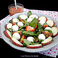 Salade à la mozzarella, pêches et vinaigrette à la fraise