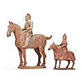 Two painted pottery figures of horses and rider, Northern Wei-Tang dynasty (AD 386-907)