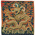 A very rare brocade douniu dragon badge, buzi, ming dynasty, 16th century
