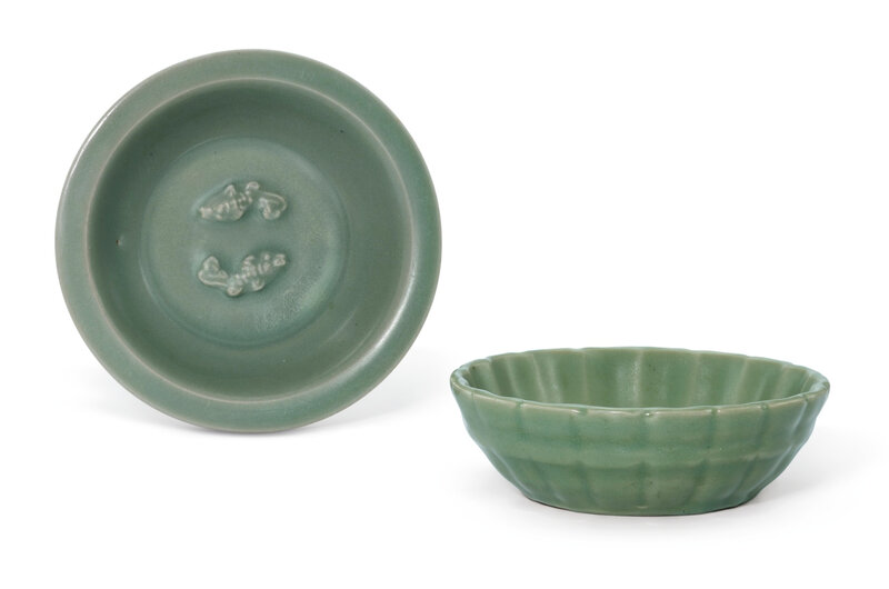 A Longquan celadon washer, Yuan dynasty and a Longquan celadon 'Fish' dish, Song dynasty