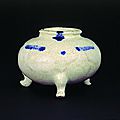 Underglaze blue tripod waterpot, 9th century, Tang Dynasty (618-907)