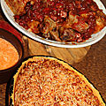 Poulet facon basquaise, riz cuisine, creme de chorizo