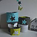 lot 3 pochons rangement étoiles anis turquoise gris blanc - décoration chambre bébé anis turquoise gris blanc hibou étoiles