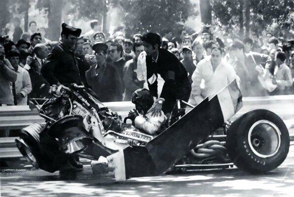 Jochen-Rindt’s-crash-–-1969-Spanish-GP-F1-597x401