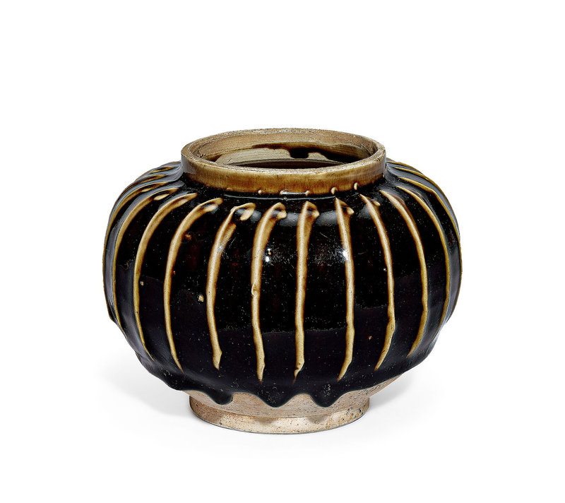 A Cizhou black-glazed melon-form jar, Song dynasty (960-1279)