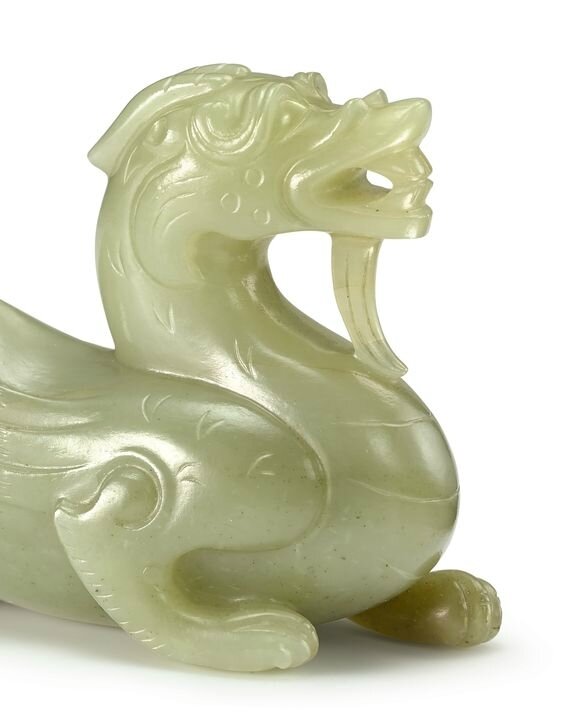 A superbly carved and rare yellow jade figure of a bixie, Eastern Han Six Dynasties Alain.R